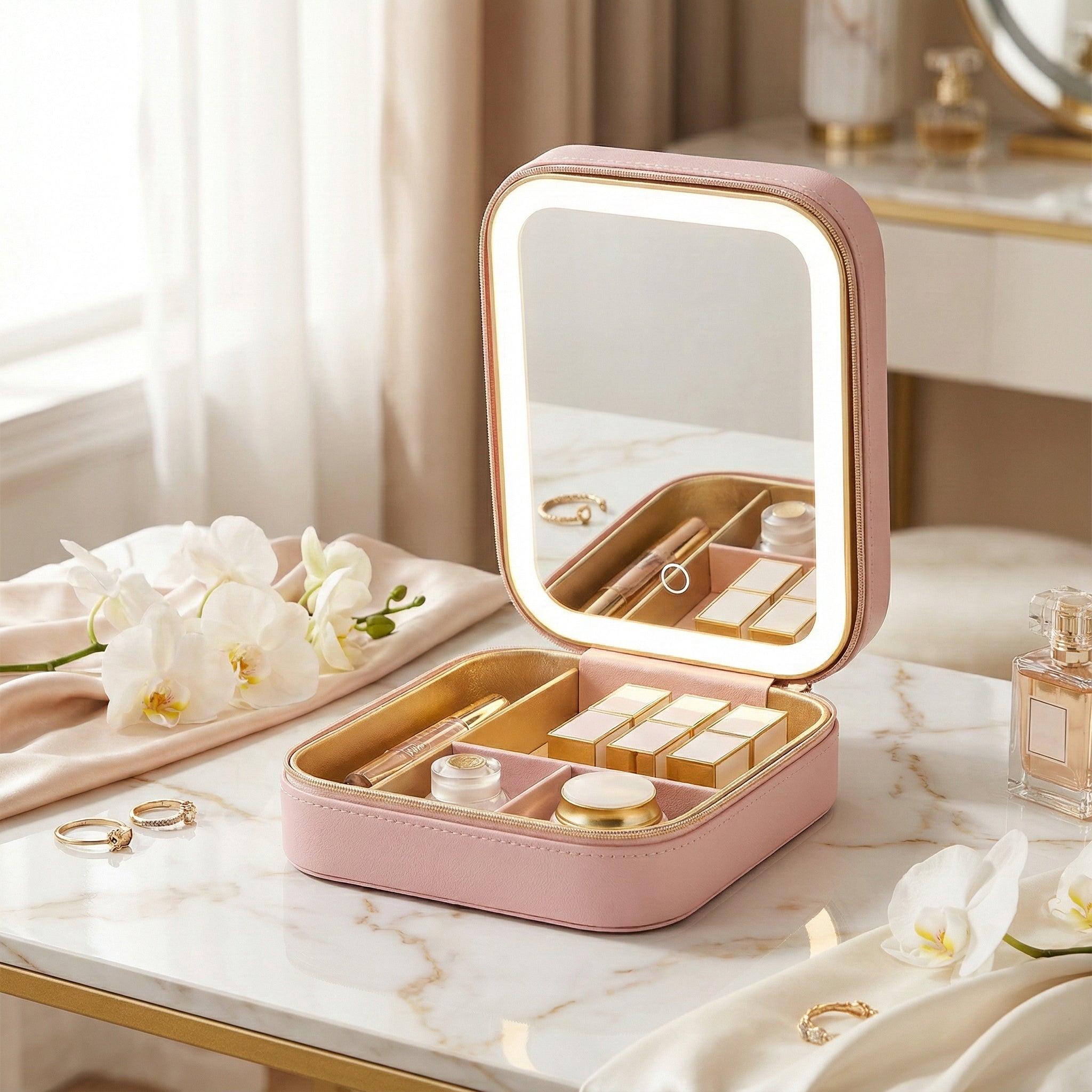 Boîte à Maquillage Portatif Miroir/Led