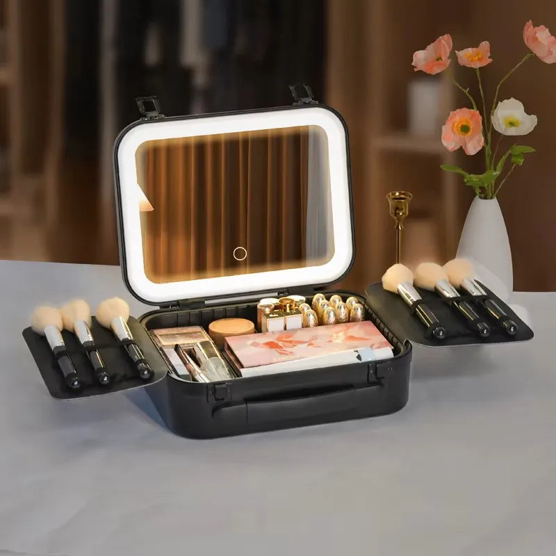 High Quality New Design Cosmetic Case Storage Bag Detachable Makeup Brush Box Cosmetic Box with Mirror Led for Travel