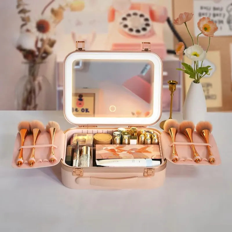 High Quality New Design Cosmetic Case Storage Bag Detachable Makeup Brush Box Cosmetic Box with Mirror Led for Travel