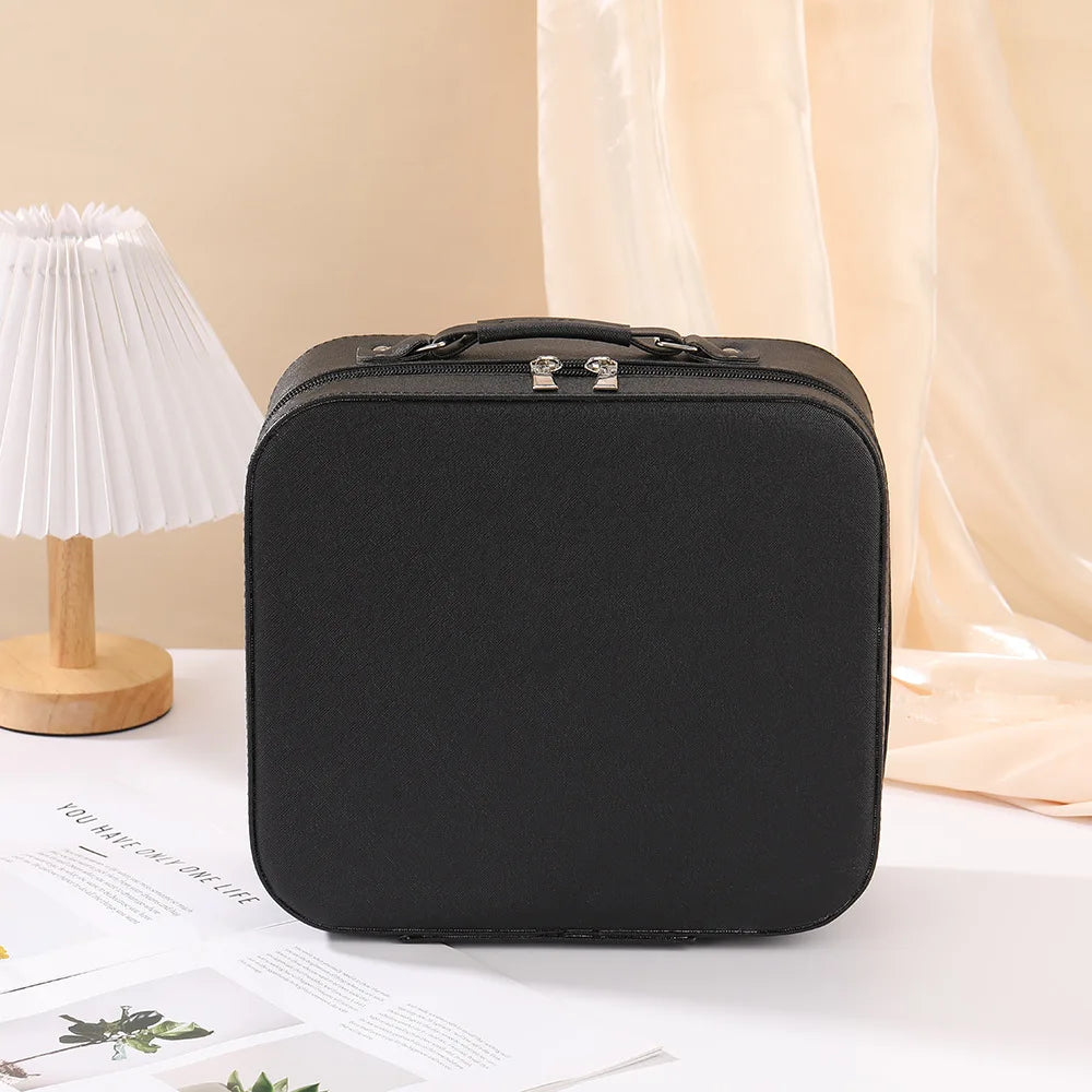 LED Light Leather Makeup Bag Portable Travel Large Capacity Toiletry Bag for Women with Mirror Urban Simple Style Pure Color