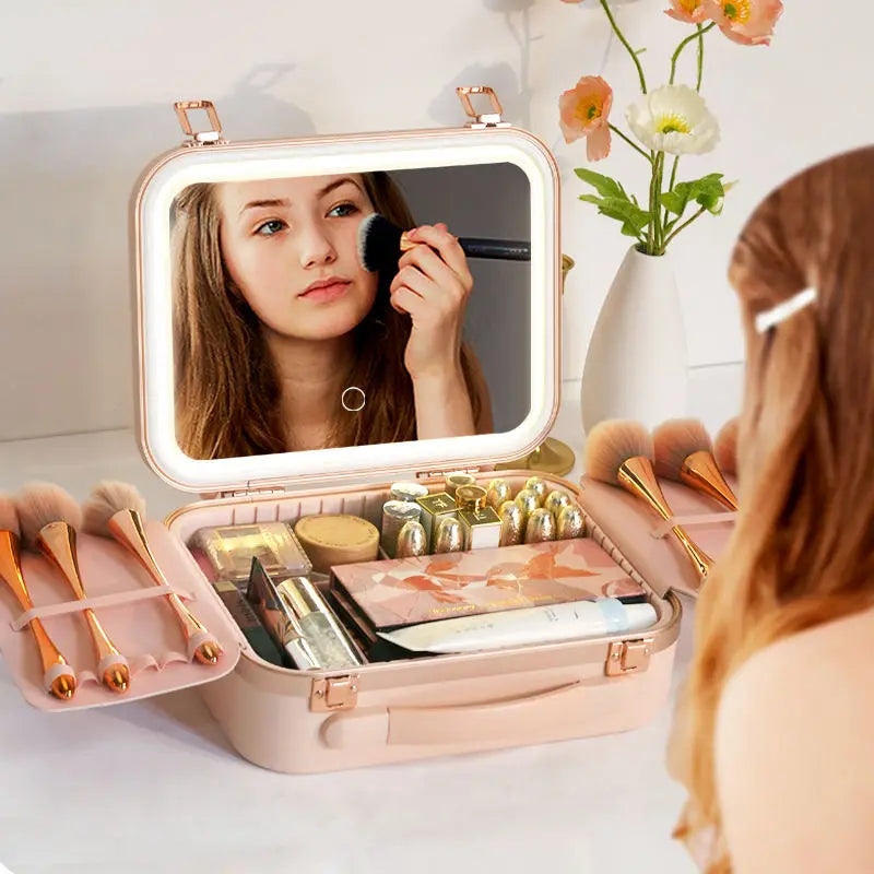 High Quality New Design Cosmetic Case Storage Bag Detachable Makeup Brush Box Cosmetic Box with Mirror Led for Travel