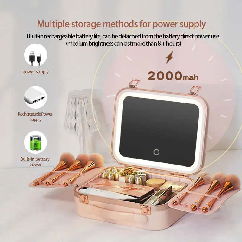High Quality New Design Cosmetic Case Storage Bag Detachable Makeup Brush Box Cosmetic Box with Mirror Led for Travel