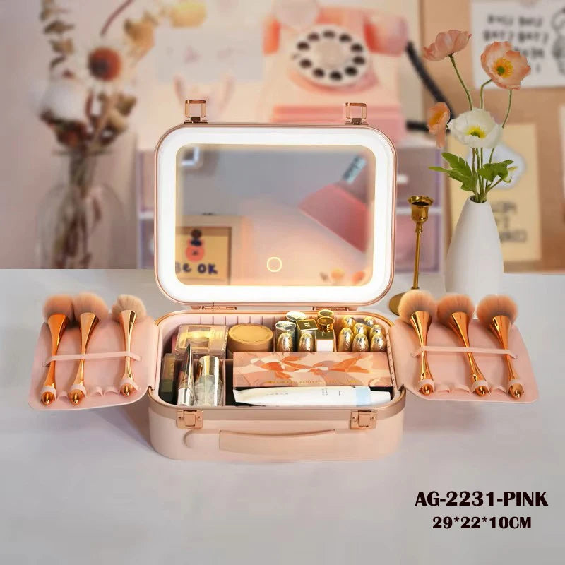 High Quality New Design Cosmetic Case Storage Bag Detachable Makeup Brush Box Cosmetic Box with Mirror Led for Travel