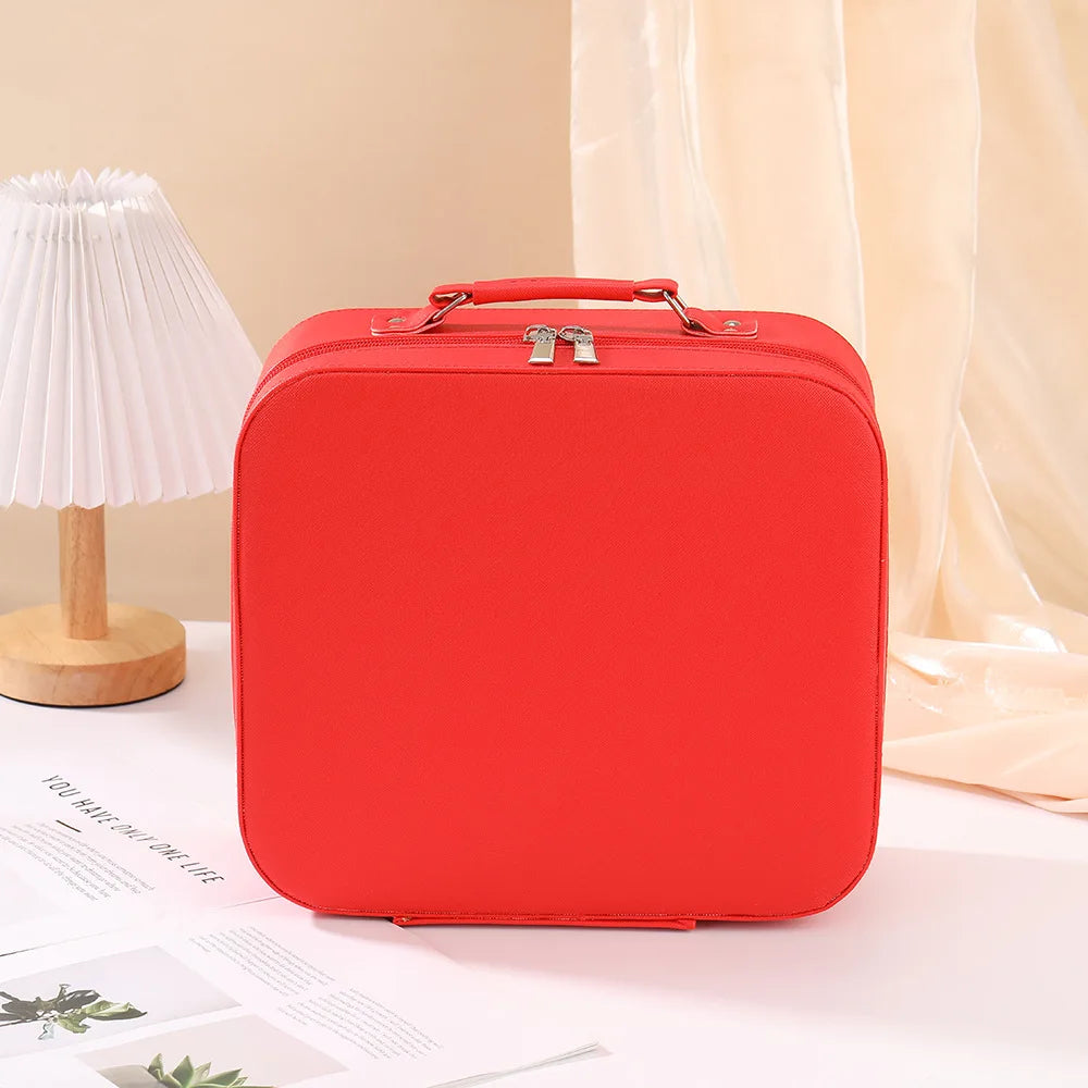 LED Light Leather Makeup Bag Portable Travel Large Capacity Toiletry Bag for Women with Mirror Urban Simple Style Pure Color