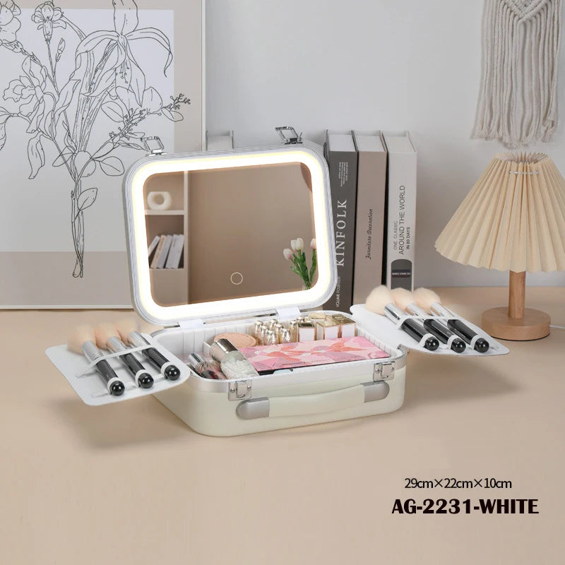 High Quality New Design Cosmetic Case Storage Bag Detachable Makeup Brush Box Cosmetic Box with Mirror Led for Travel