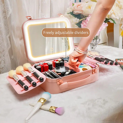 High Quality New Design Cosmetic Case Storage Bag Detachable Makeup Brush Box Cosmetic Box with Mirror Led for Travel